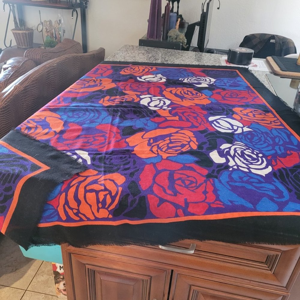 Beautiful, Large 52" Square Flower Scarf, Rose Pattern